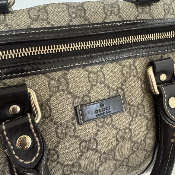 Gucci Brown GG Supreme Canvas Boston Bag with Dark Brown Leather Trim - Picture 5 of 10